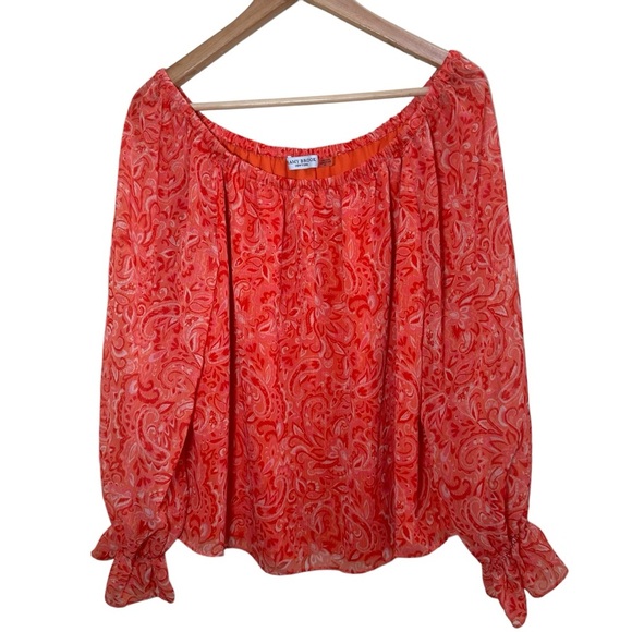 RAMY BROOK Printed Sicily Blouse Paisley Floral Orange Off Shoulder M - Picture 3 of 9